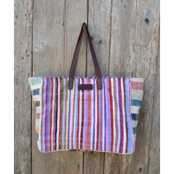 Sac cabas cuir et tissu